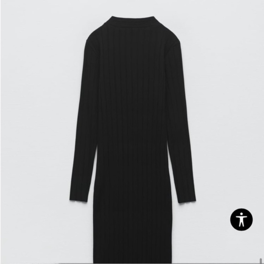 BARELY WORN - ZARA BLACK RIBBED DRESS WITH GOLD BUTTONS - Picture 5 of 9